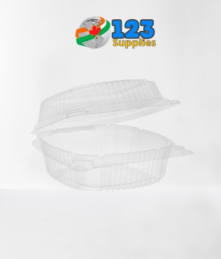 PLASTIC CLAMSHELL CONTAINER ROUND BASE - CLEAR - 5" DART (375)