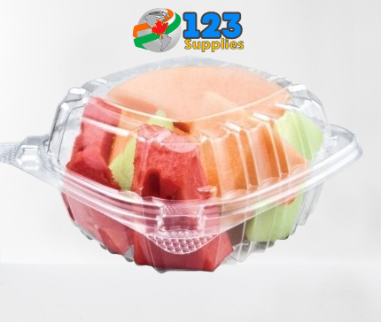 PLASTIC CLAMSHELL CONTAINER ROUND BASE - CLEAR - 5" DART (375)