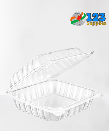 PLASTIC CLAMSHELL CONTAINER ROUND BASE - CLEAR - 9" DART (50)