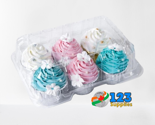 HINGED LID PLASTIC CONTAINER RECTANGULAR- 6 DESSERT SPOTS - 8 x 6 x 2.5 (500)
