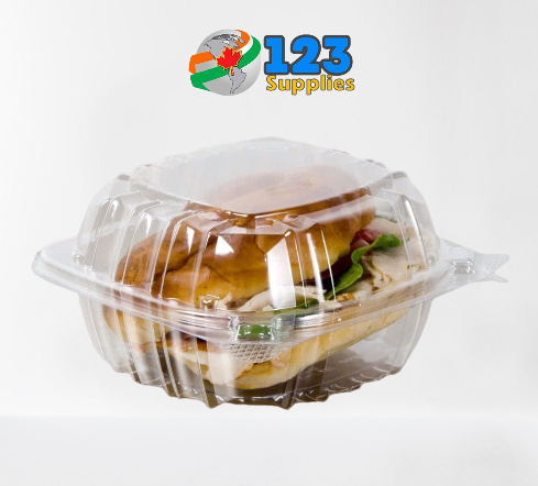 PLASTIC CLAMSHELL CONTAINER ROUND BASE - CLEAR - 6" (25)