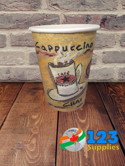 HOT COFFEE CUPS PRINTED 12 OZ (50) - LIDS NOT INCLUDED