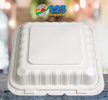 PEBBLE WHITE CONTAINER 8 x 8 x 3 3-COMPARTMENTS (150)