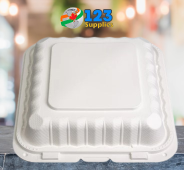 PEBBLE WHITE CONTAINER 8 x 8 x 3 1-COMPARTMENT (150)