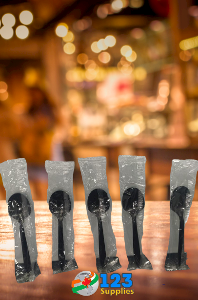 INDIVIDUALLY WRAPPED CUTLERY - HEAVY BLACK SOUP SPOON (250)