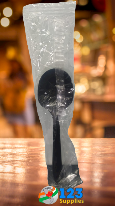 INDIVIDUALLY WRAPPED CUTLERY - HEAVY BLACK SOUP SPOON (250)