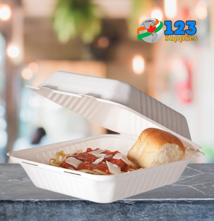 SUGARCANE BIODEGRADABLE CONTAINERS - 8 x 8 x 3 - 1 COMPARTMENT (200)
