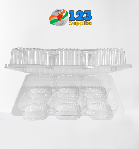 HINGED LID PLASTIC CONTAINER RECTANGULAR- 6 DESSERT SPOTS - 8 x 6 x 2.5 (500)