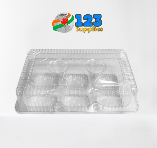 HINGED LID PLASTIC CONTAINER RECTANGULAR- 6 DESSERT SPOTS - 8 x 6 x 2.5 (500)