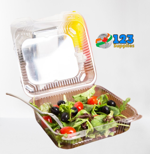 HINGED LID PLASTIC CONTAINER RECTANGULAR - 8 x 8 x 3 (250)