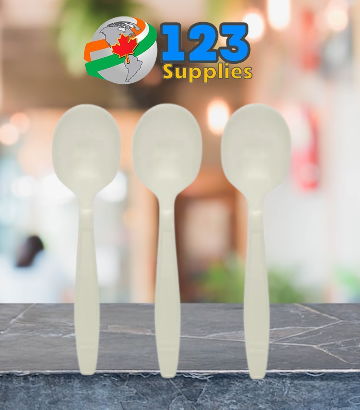 BIO BASED CUTLERY - WHITE SOUP SPOONS (100)